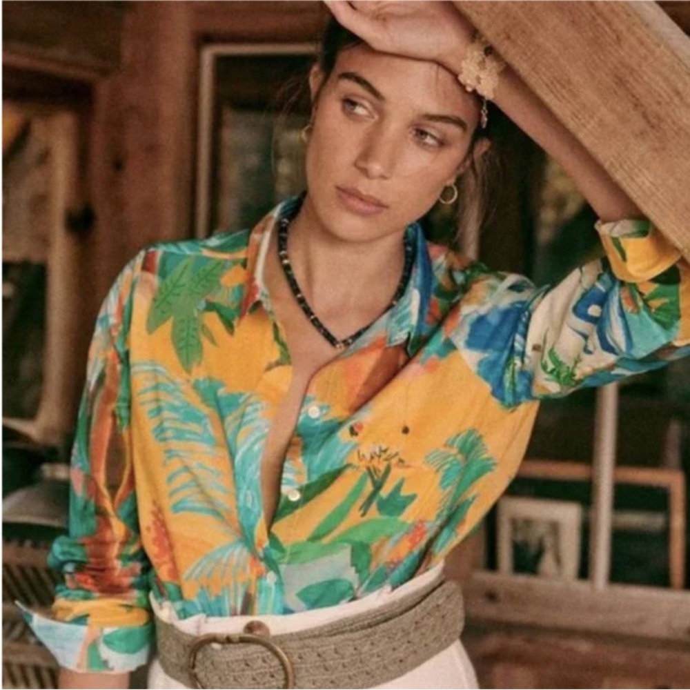 Sezane x G.Kero Pierro Button Down Shirt in Orange Jungle - Size 44/12